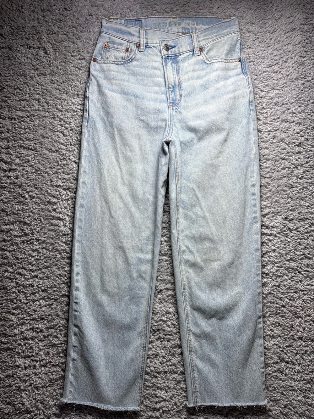 AMERICAN EAGLE Jeans Womens 0 Short Highest Rise Baggy Straight Strigid Rib Cage